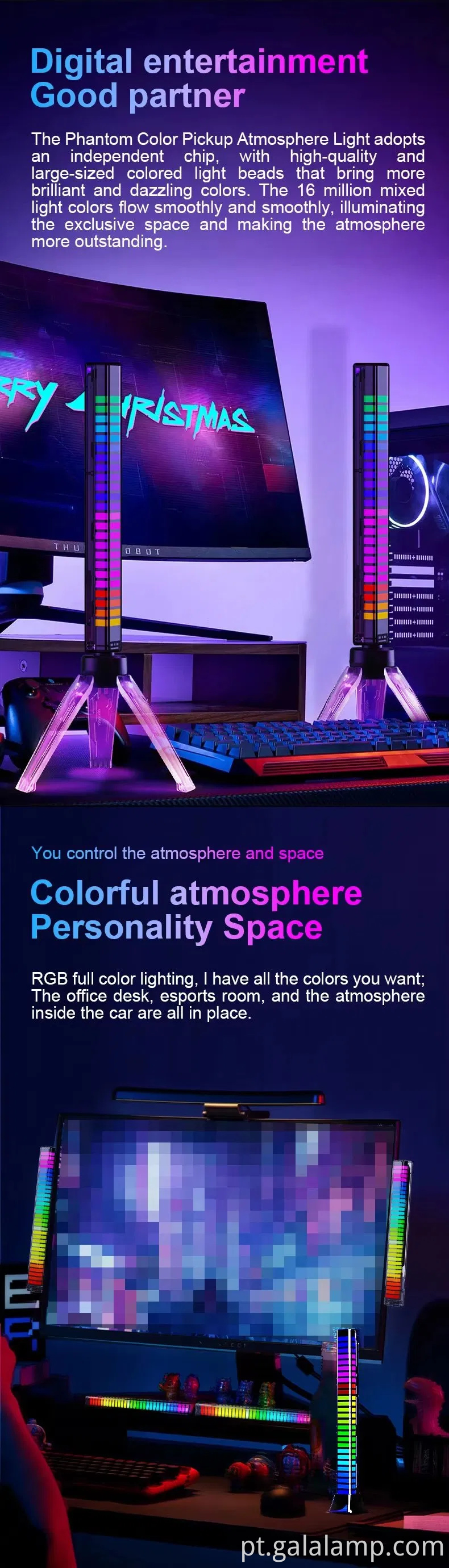 Luz ambiente de carro controlado por aplicativo inteligente com efeitos de ritmo